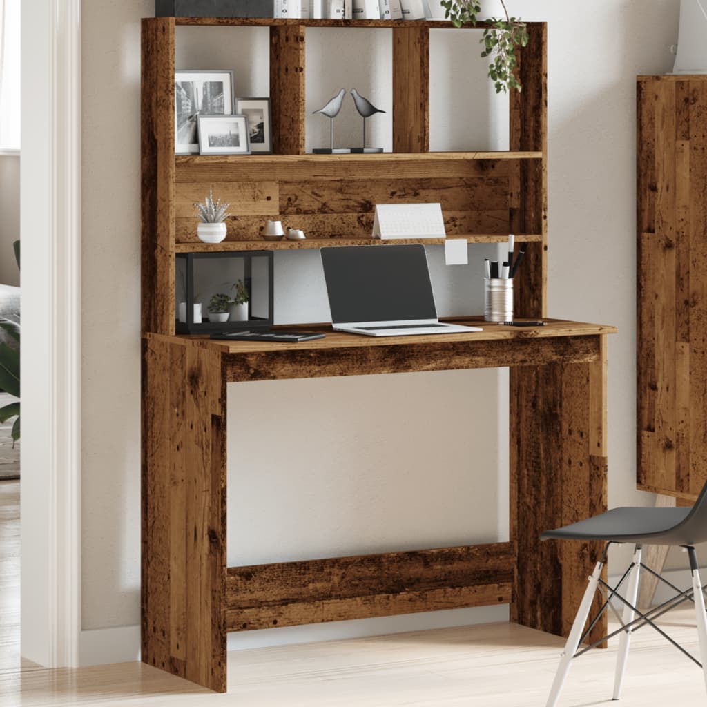 vidaXL Desk with Shelves Old Wood 102x45x148 cm Engineered Wood