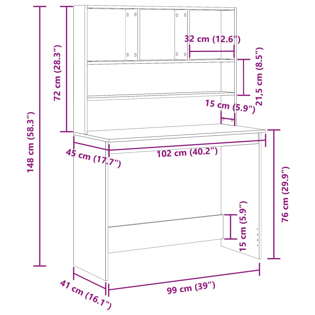 vidaXL Desk with Shelves Old Wood 102x45x148 cm Engineered Wood