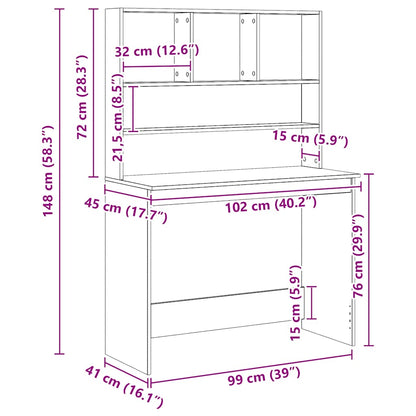 vidaXL Desk with Shelves Artisan Oak 102x45x148 cm Engineered Wood