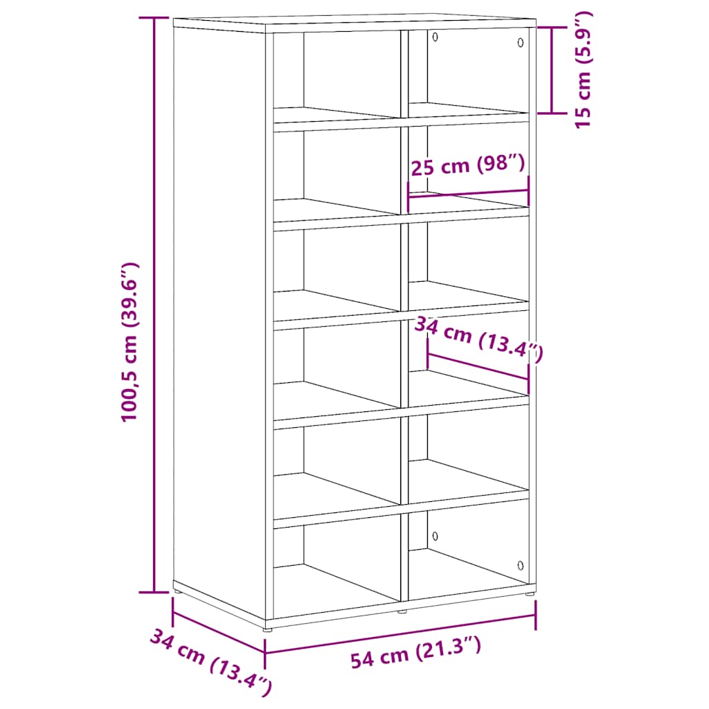 vidaXL Shoe Rack Old Wood 54x34x100.5 cm Engineered Wood