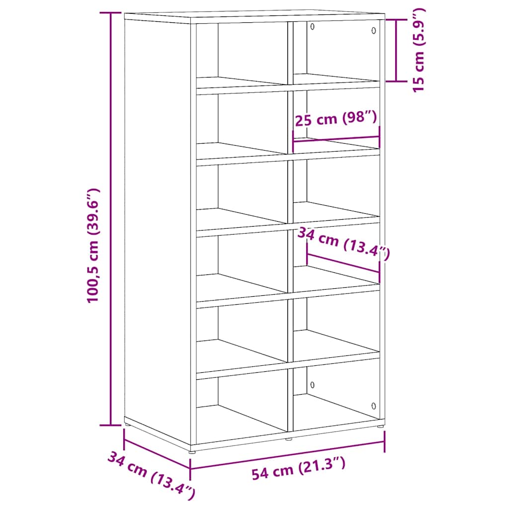 vidaXL Shoe Rack Artisan Oak 54x34x100.5 cm Engineered Wood