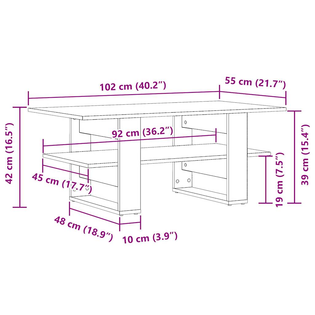 vidaXL Coffee Table Old Wood 102x55x42 cm Engineered Wood