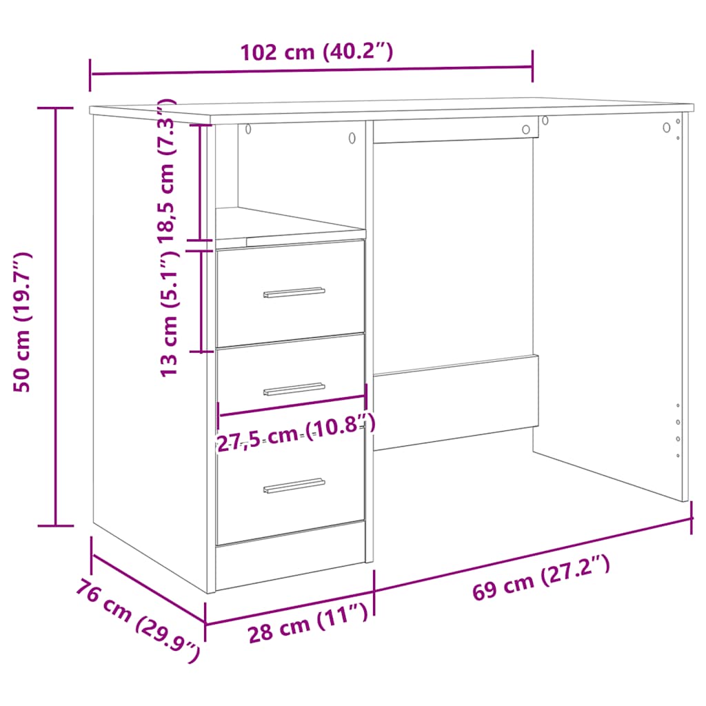 vidaXL Desk Artisan Oak 102x50x76 cm Engineered Wood