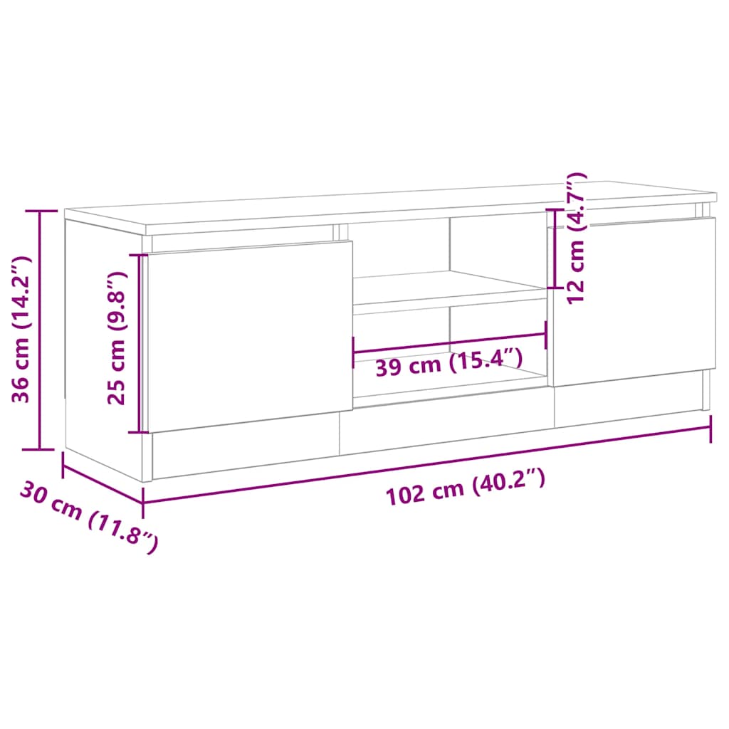 vidaXL TV Cabinet Artisan Oak 102x30x36 cm Engineered Wood