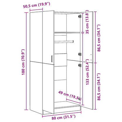 vidaXL Wardrobe Artisan Oak 80x52x180 cm Engineered Wood