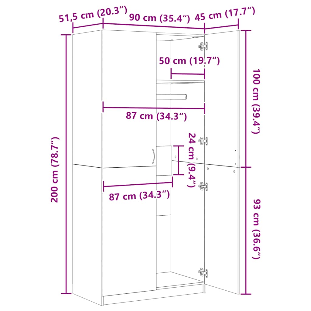 vidaXL Wardrobe Old Wood 90x52x200 cm Engineered Wood