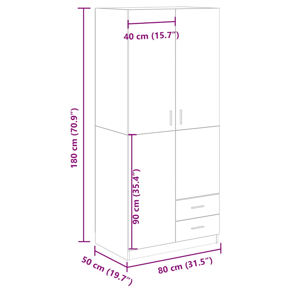 vidaXL Wardrobe Artisan Oak 80x52x180 cm Engineered Wood