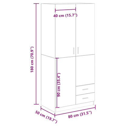 vidaXL Wardrobe Artisan Oak 80x52x180 cm Engineered Wood