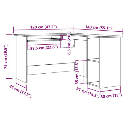 vidaXL Corner Desk Old Wood 120x140x75 cm Engineered Wood