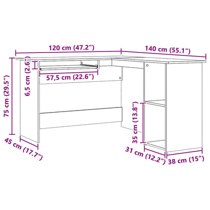 vidaXL Corner Desk Artisan Oak 120x140x75 cm Engineered Wood