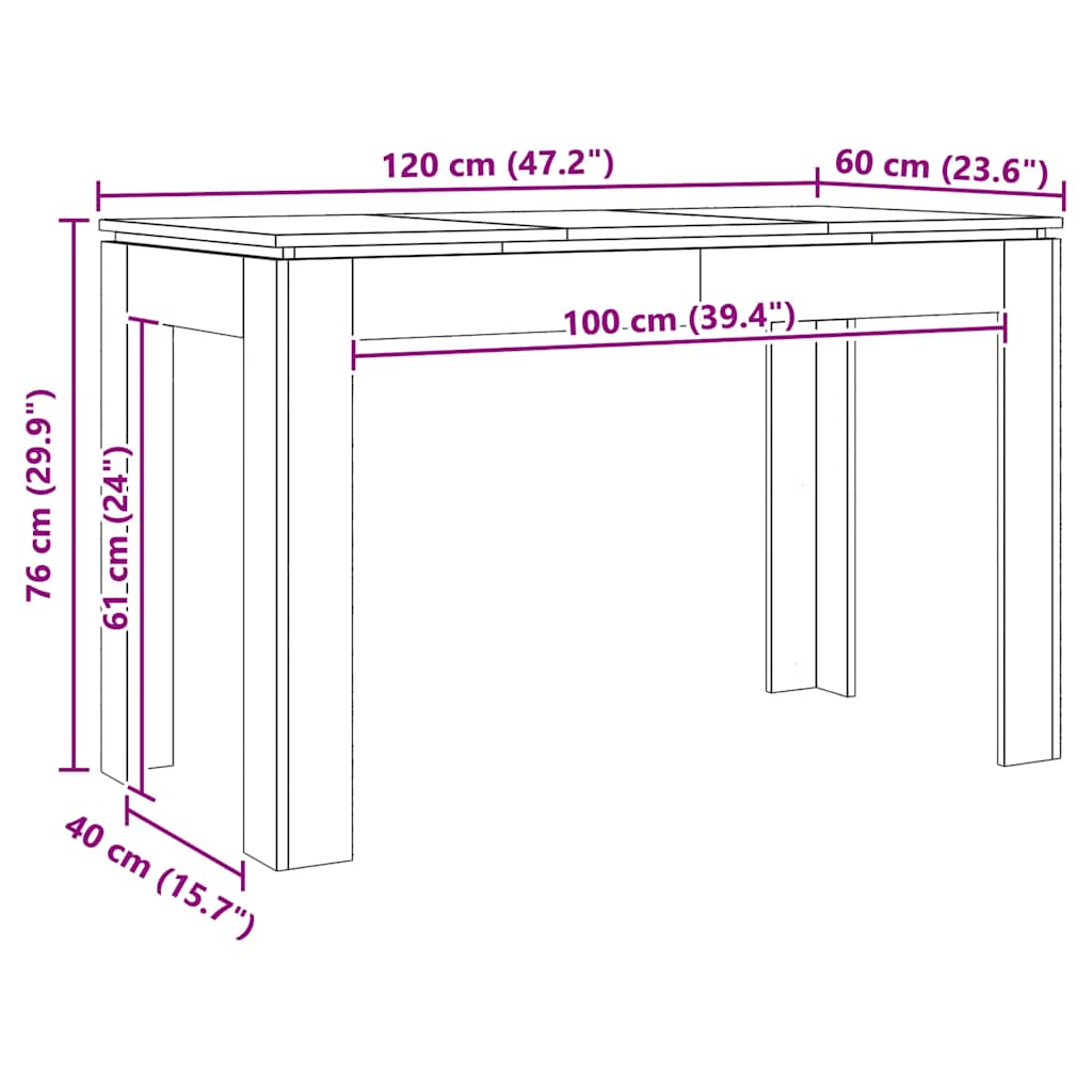 vidaXL Dining Table Artisan Oak 120x60x76 cm Engineered Wood