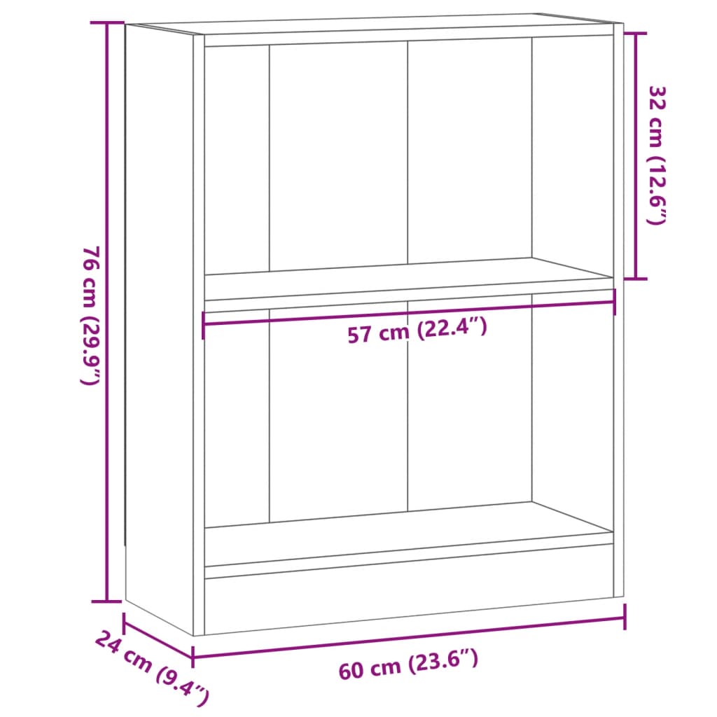 vidaXL Bookcase Artisian Oak 60x24x76 cm Engineered Wood