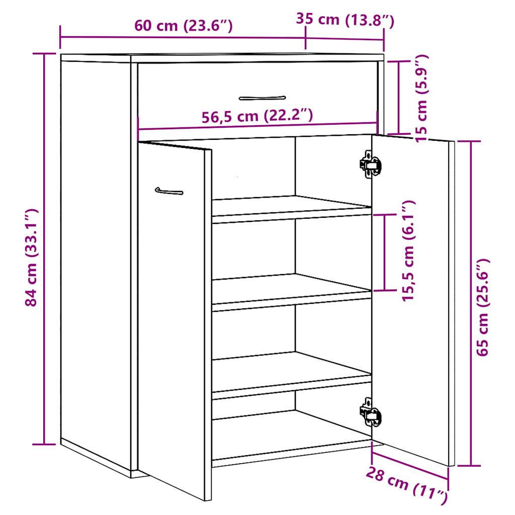 vidaXL Shoe Cabinet Old Wood 60x35x84 cm Engineered Wood