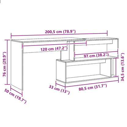 vidaXL Corner Desk Artisan Oak 200.5x50x76 cm Engineered Wood