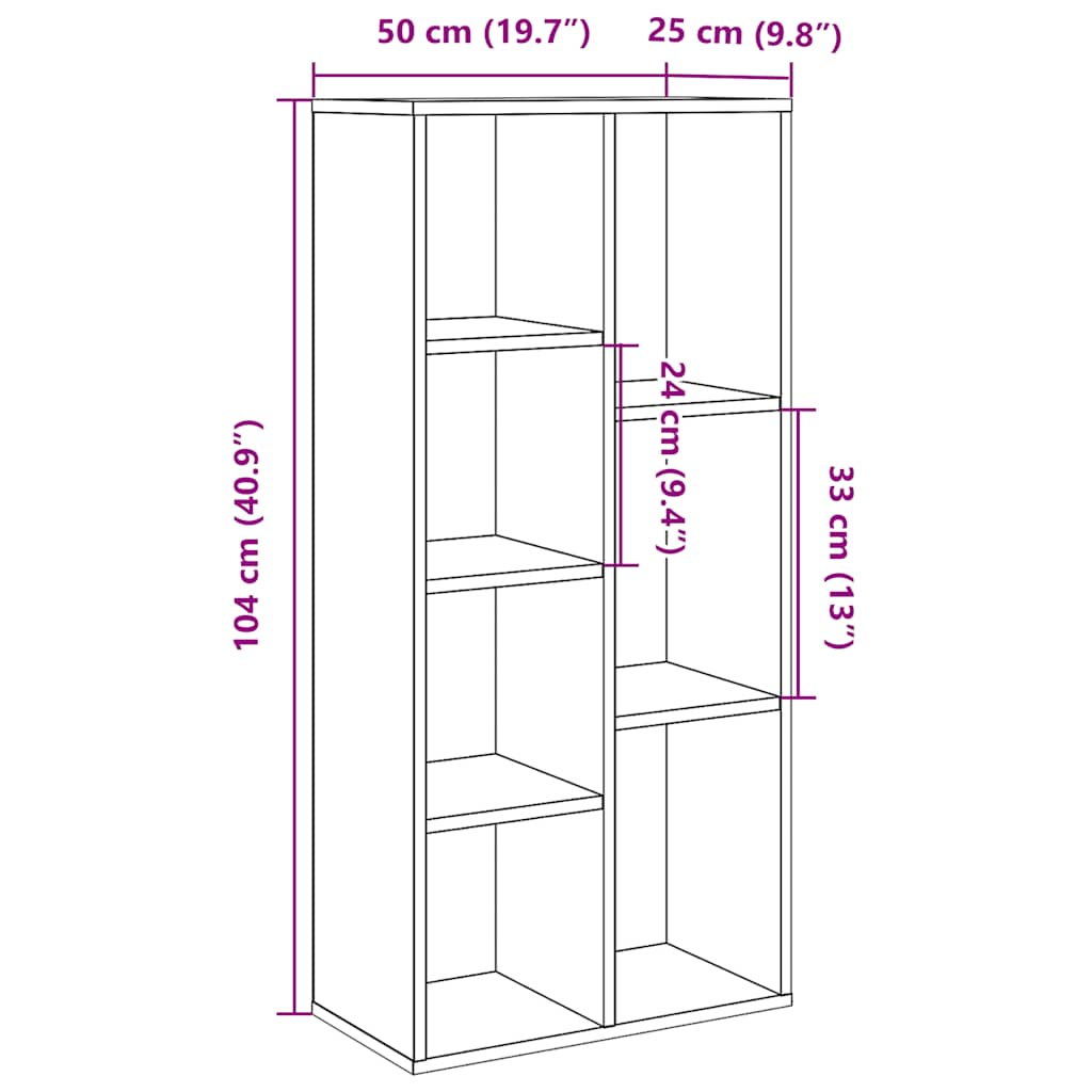 vidaXL Book Cabinet Artisan Oak 50x25x104 cm