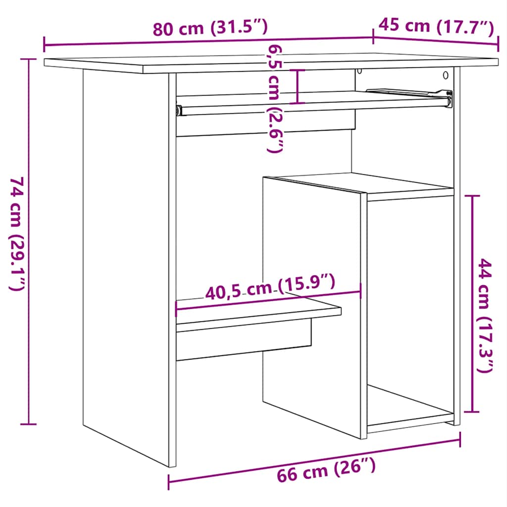vidaXL Desk Old Wood 80x45x74 cm Engineered Wood