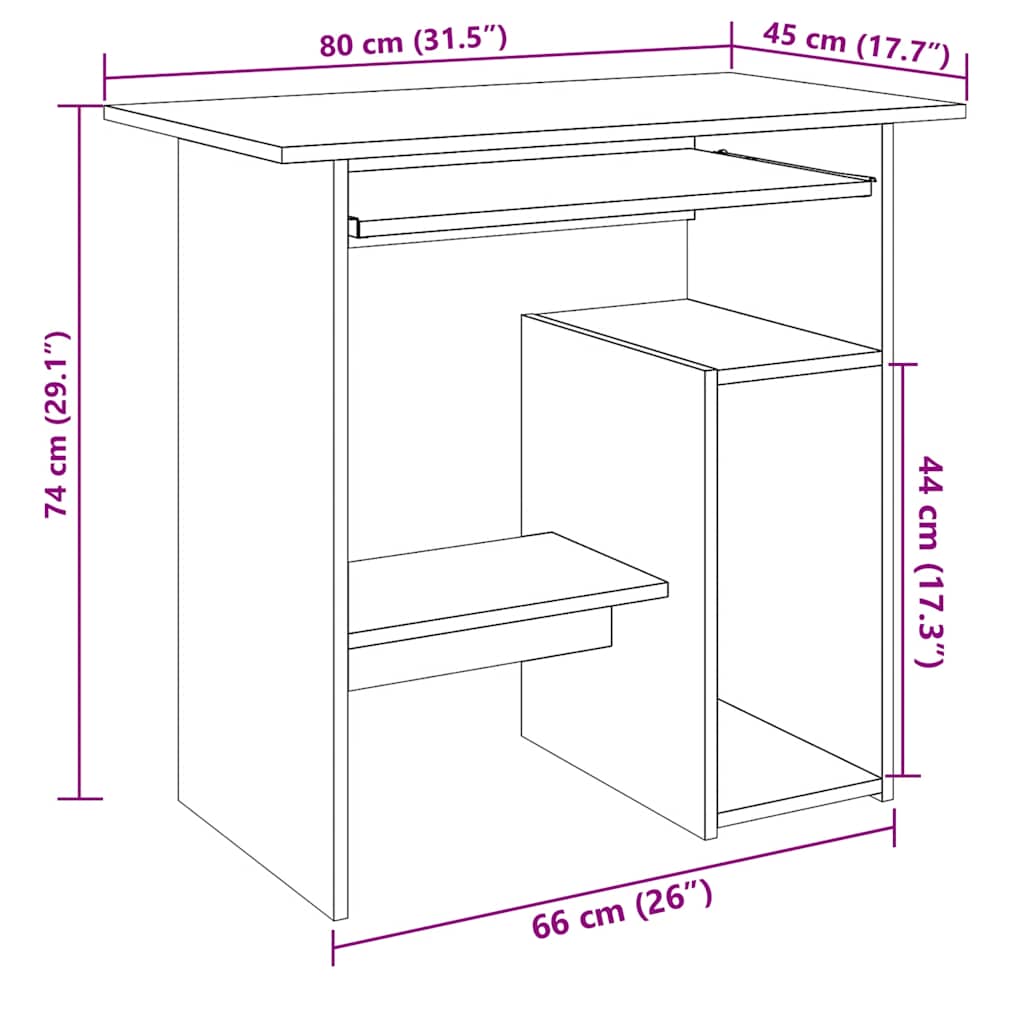 vidaXL Desk Artisan Oak 80x45x74 cm Engineered Wood