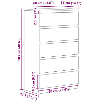 vidaXL Drawer Cabinet Artisan Oak 60x36x103 cm Engineered Wood