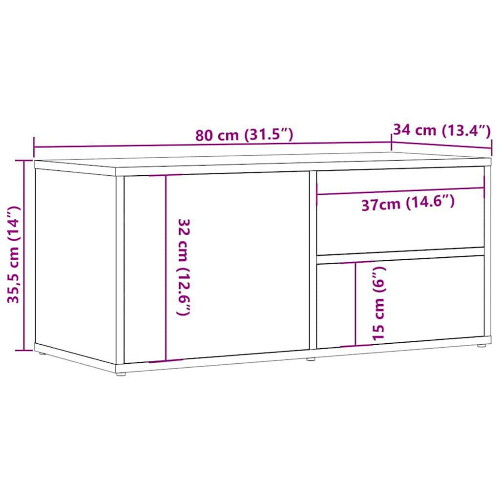 vidaXL TV Cabinet Old Wood 80x34x35.5 cm Engineered Wood