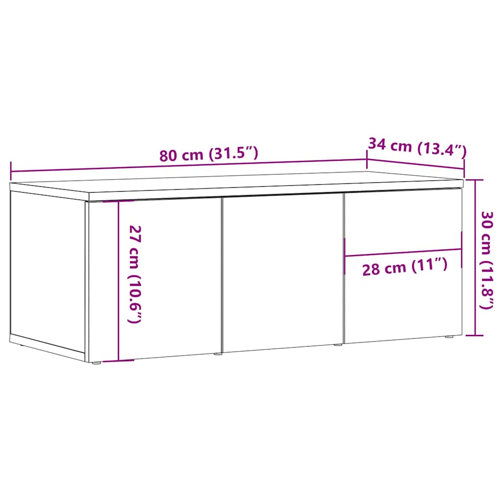 vidaXL TV Cabinet Old Wood 80x34x30 cm Engineered Wood