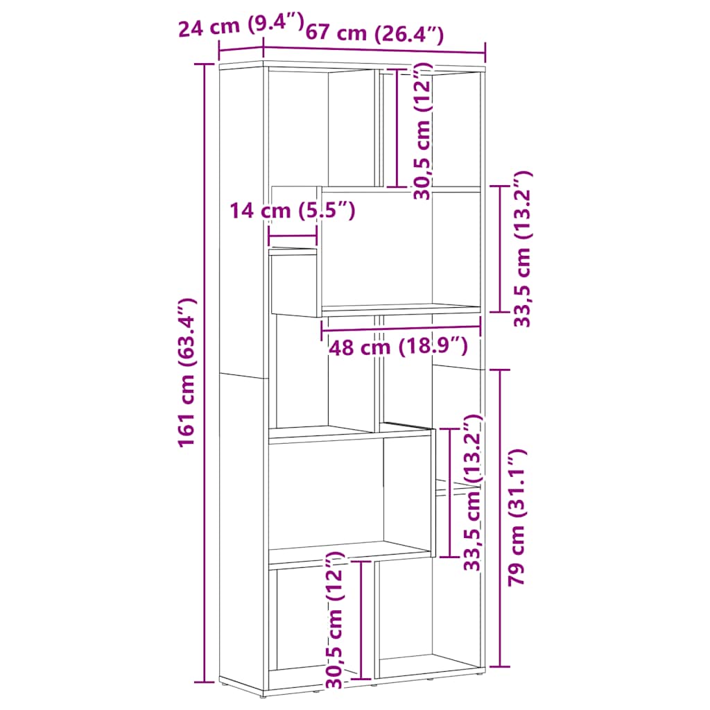 vidaXL Bookcase Old Wood 67x24x161 cm Engineered Wood
