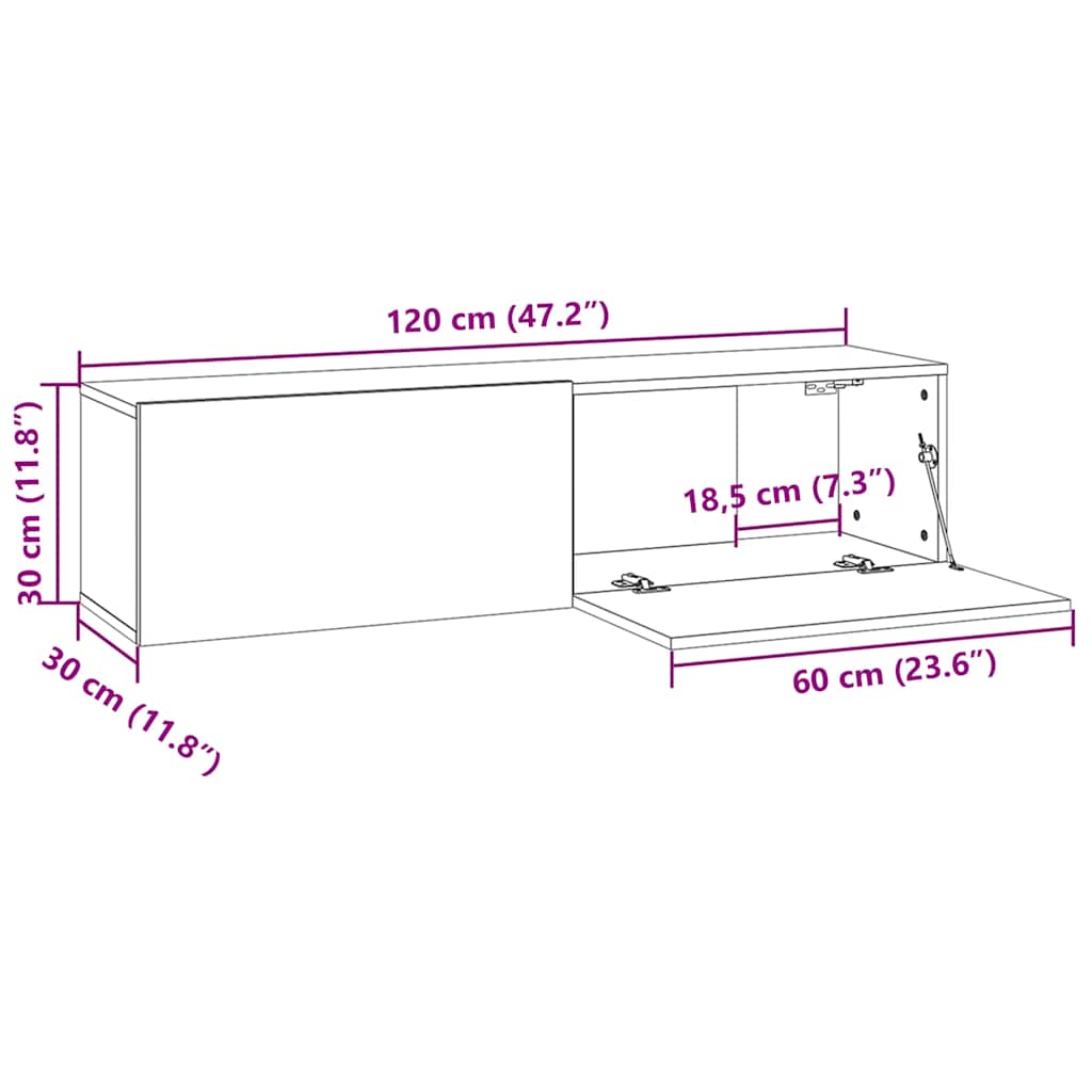 vidaXL Wall Mounted TV Cabinet Old Wood 120x30x30 cm Engineered Wood