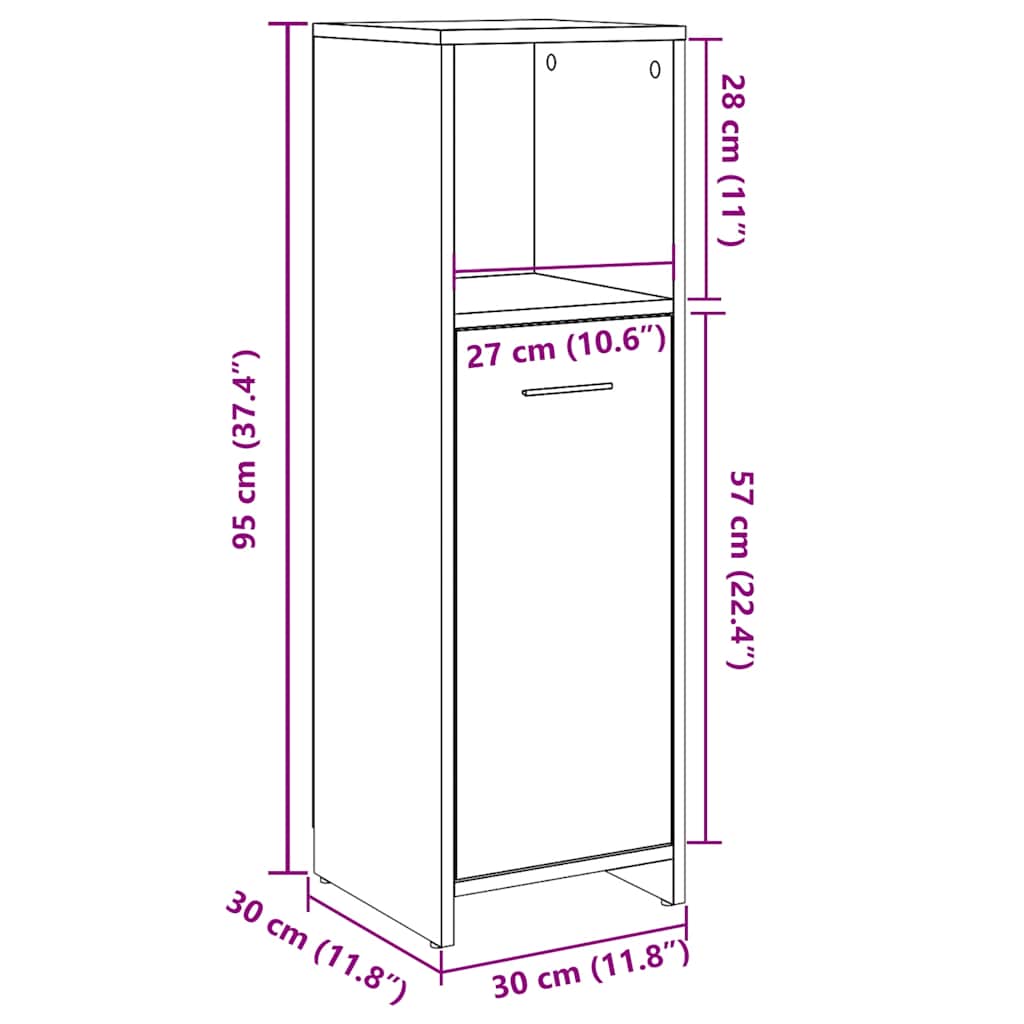 vidaXL Bathroom Cabinet Old Wood 30x30x95 cm Engineered Wood