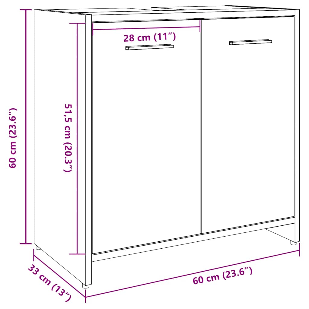 vidaXL Bathroom Sink Cabinet Artisan Oak 60x33x60 cm Engineered Wood