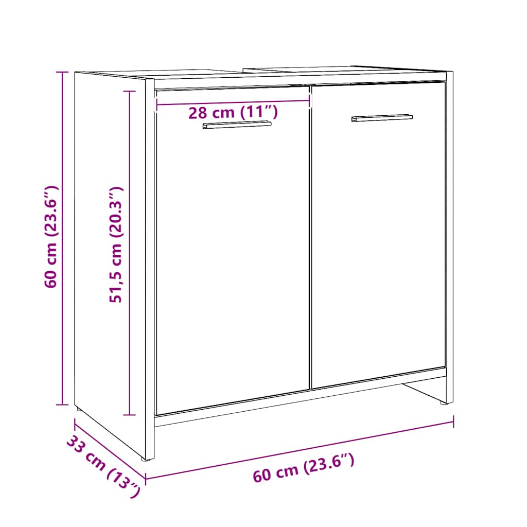 vidaXL Bathroom Sink Cabinet Artisan Oak 60x33x60 cm Engineered Wood