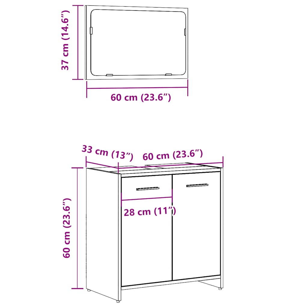 vidaXL Bathroom Cabinet with Mirror Concrete Grey Engineered Wood