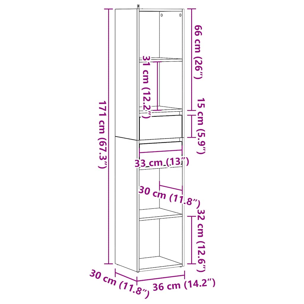 vidaXL Book Cabinet Old Wood 36x30x171 cm Engineered Wood