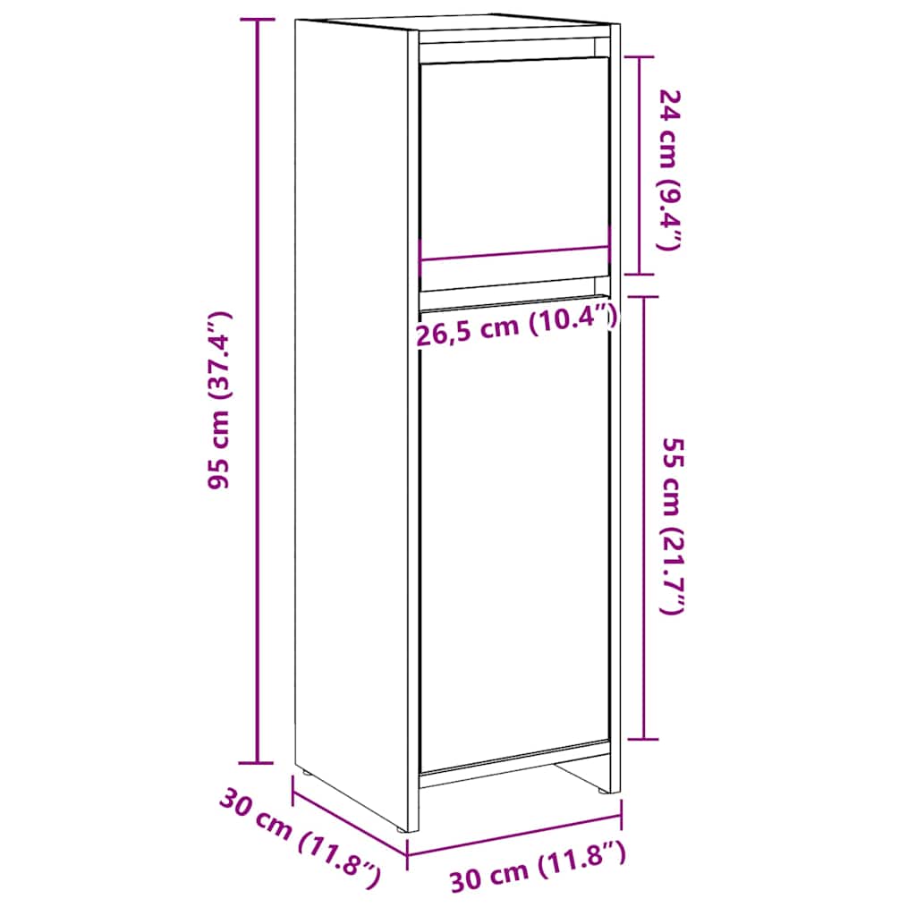vidaXL Bathroom Cabinet Old Wood 30x30x95 cm Engineered Wood