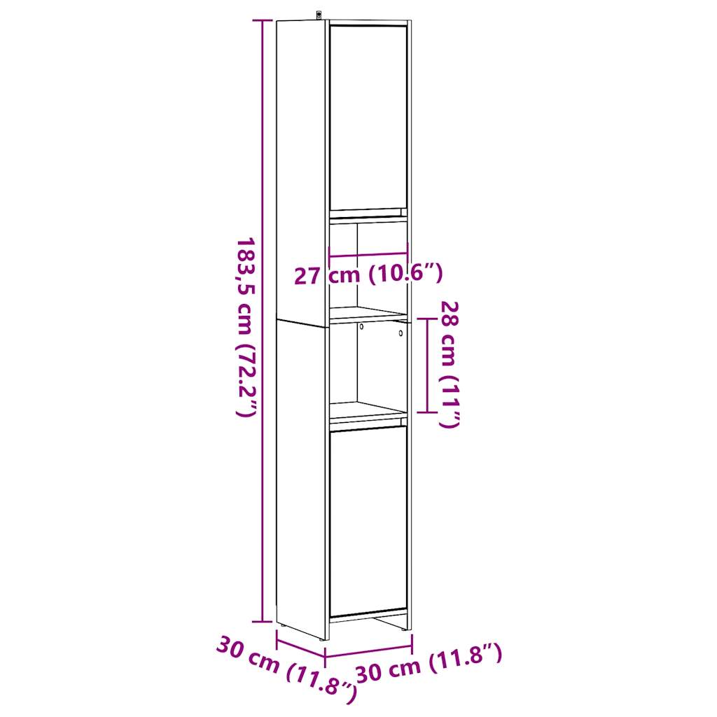 vidaXL Bathroom Cabinet Old Wood 30x30x183,5 cm Engineered Wood