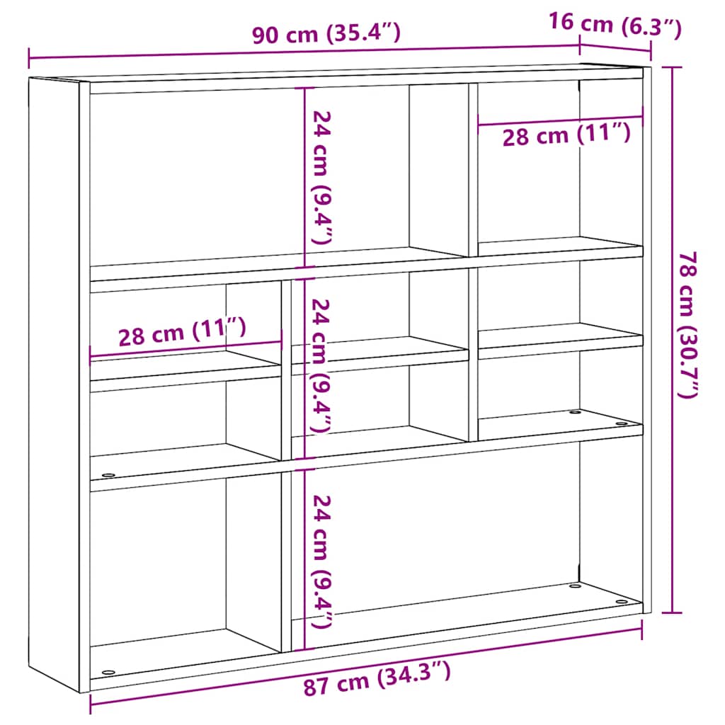 vidaXL Wall Shelf Artisan Oak 90x16x78 cm Engineered Wood