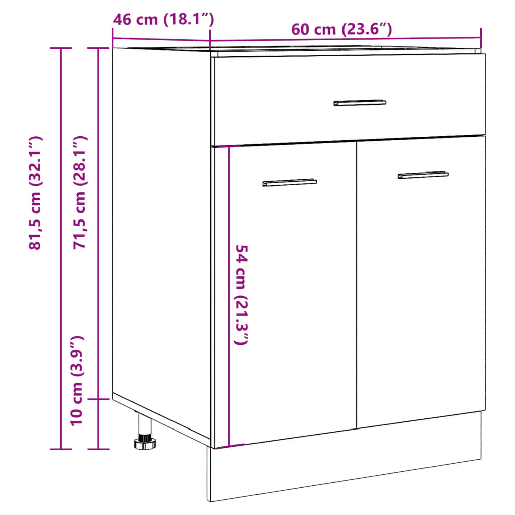 vidaXL Drawer Bottom Cabinet Lyon Old Wood 60x46x81.5 cm Engineered Wood