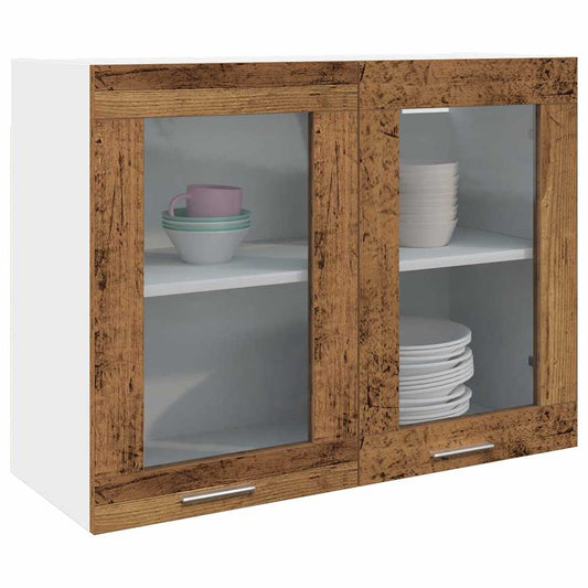 vidaXL Hanging Glass Cabinet "Lyon" Old Wood 80x31x60 cm Engineered Wood