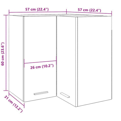 vidaXL Hanging Corner Cabinet Lyon Old Wood 57x57x60 cm Engineered Wood