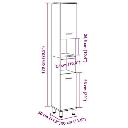 vidaXL Bathroom Cabinet Old Wood 30x30x179 cm Engineered Wood