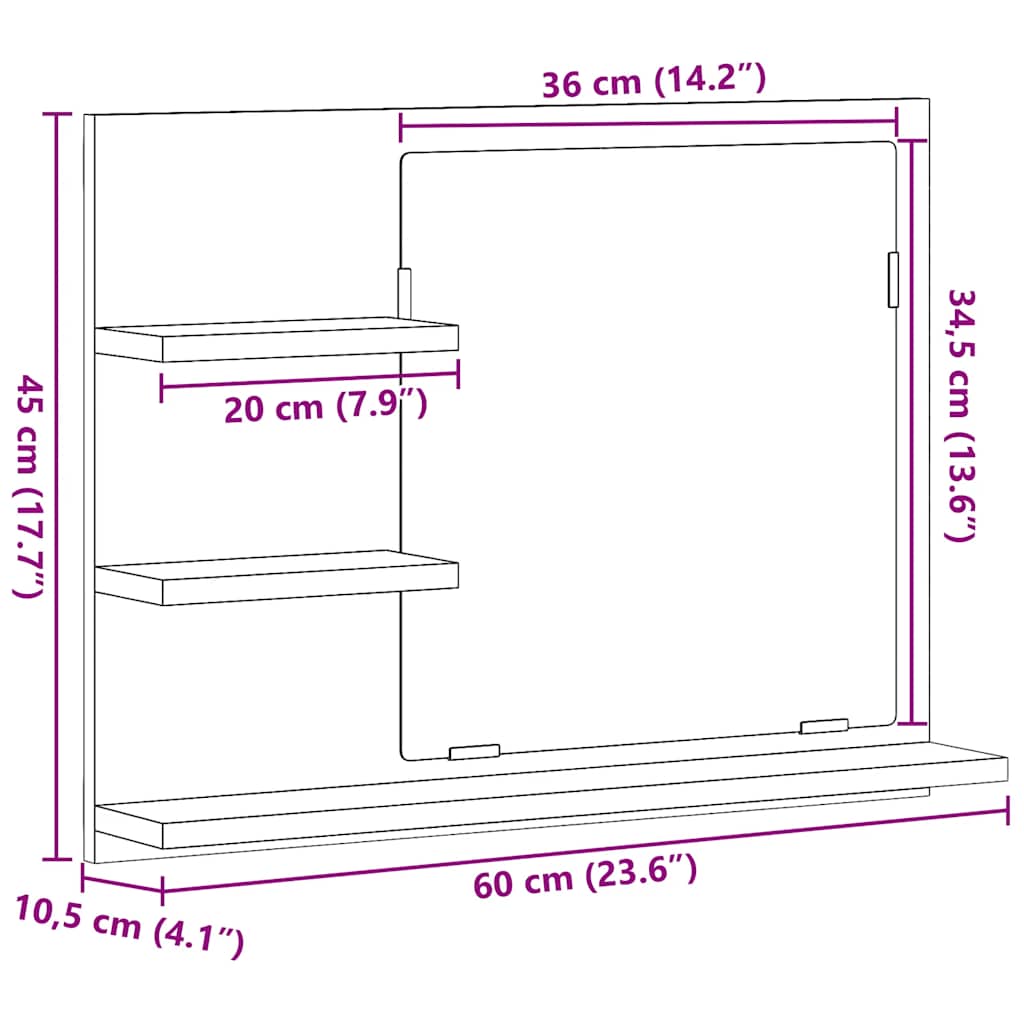 vidaXL Bathroom Mirror Cabinet Artisan Oak 60x10.5x45 cm