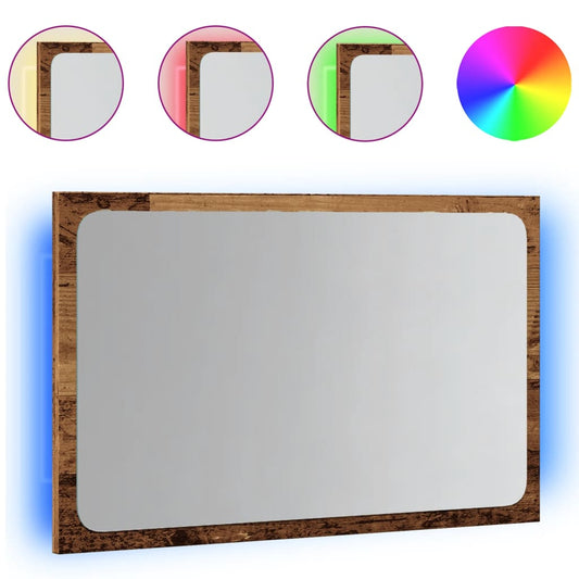vidaXL Bathroom Mirror with LED Light Old Wood 60x8.5x38 cm