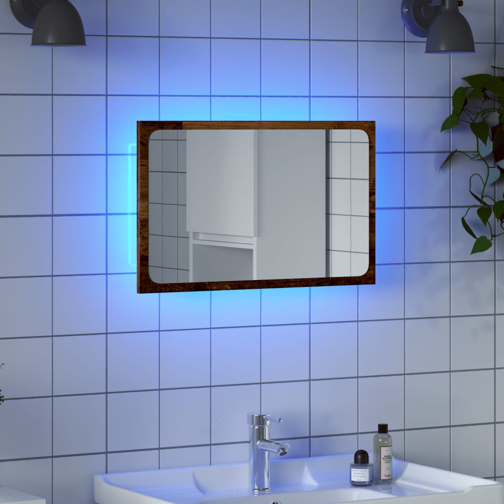 vidaXL Bathroom Mirror with LED Light Old Wood 60x8,5x38 cm