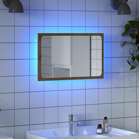 vidaXL Bathroom Mirror with LED Light Artisan Oak 60x8.5x38 cm