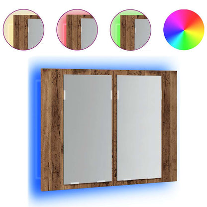vidaXL LED Mirror Cabinet Old Wood 60x12x45 cm Engineered Wood