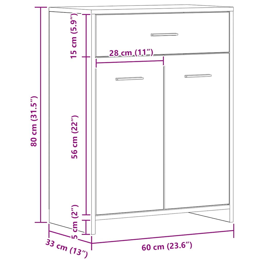 vidaXL Bathroom Cabinet Artisan Oak 60x33x80 cm Engineered Wood