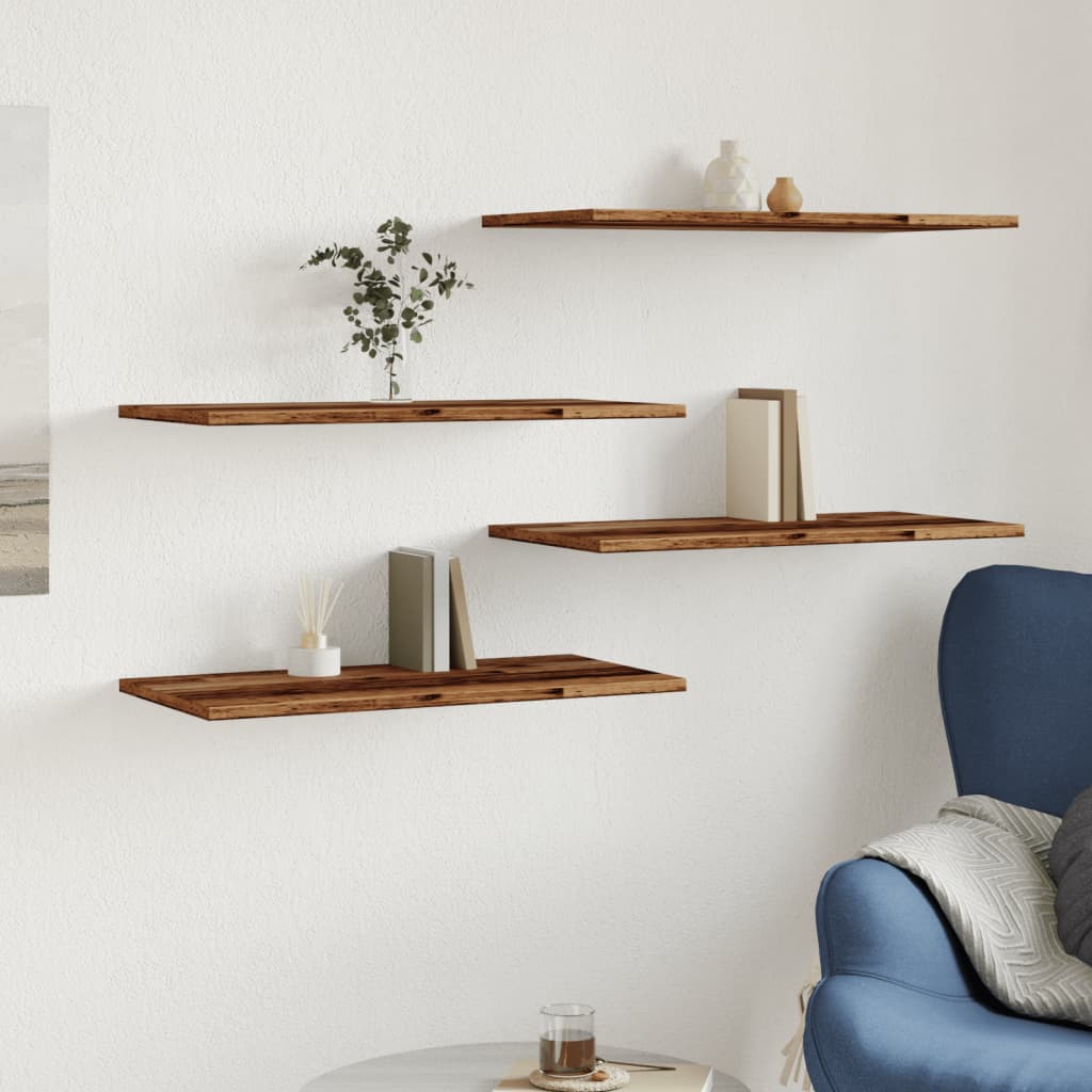 vidaXL Wall Shelves 4 pcs Old Wood 60x30x1,5 cm Engineered Wood