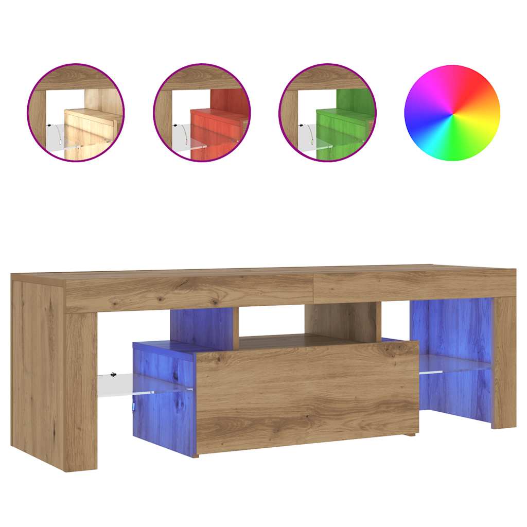 vidaXL TV Cabinet with LED Lights Artisan Oak 120x36.5x40 cm Engineered Wood