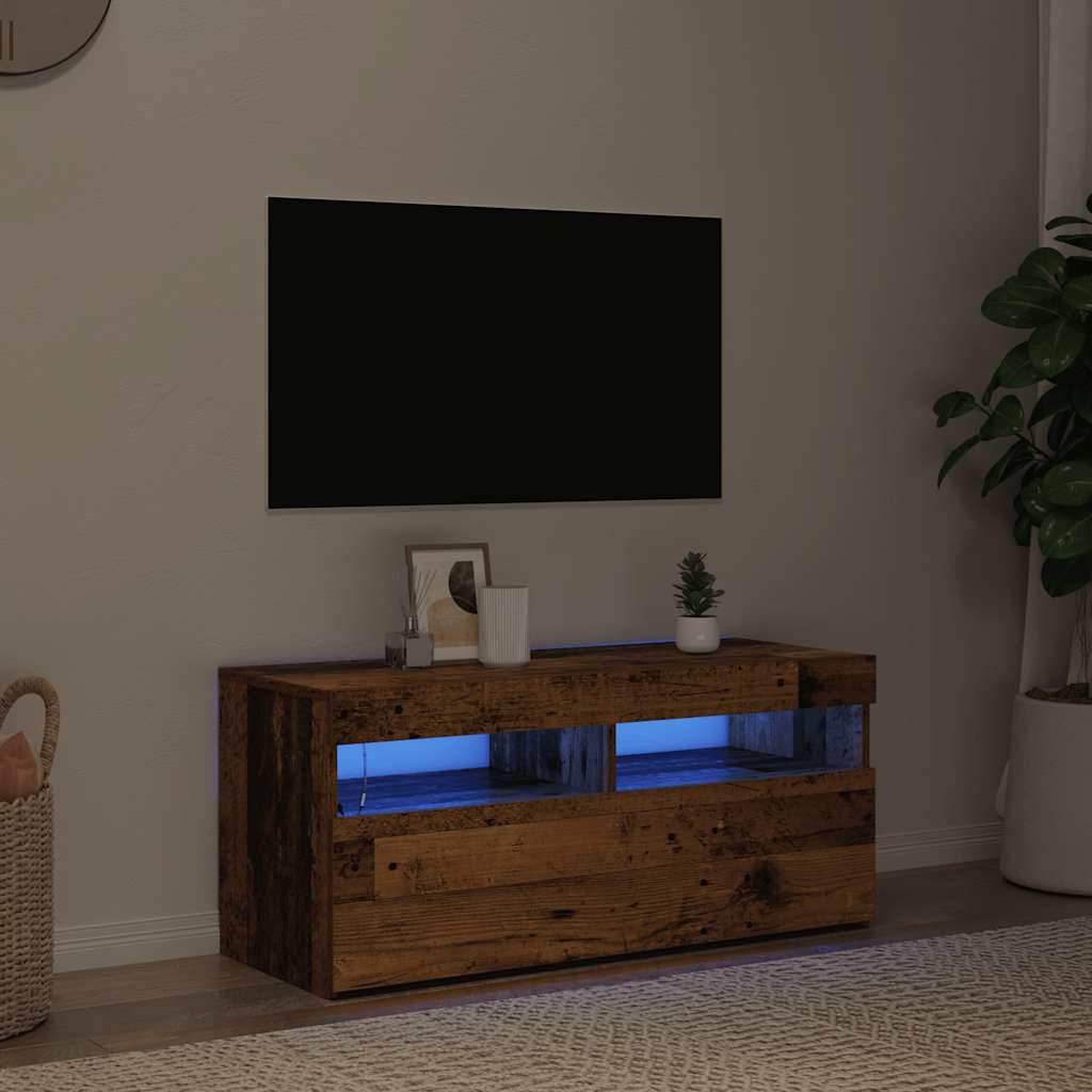 vidaXL TV Cabinet with LED Lights Old Wood 90x35x40 cm Engineered Wood