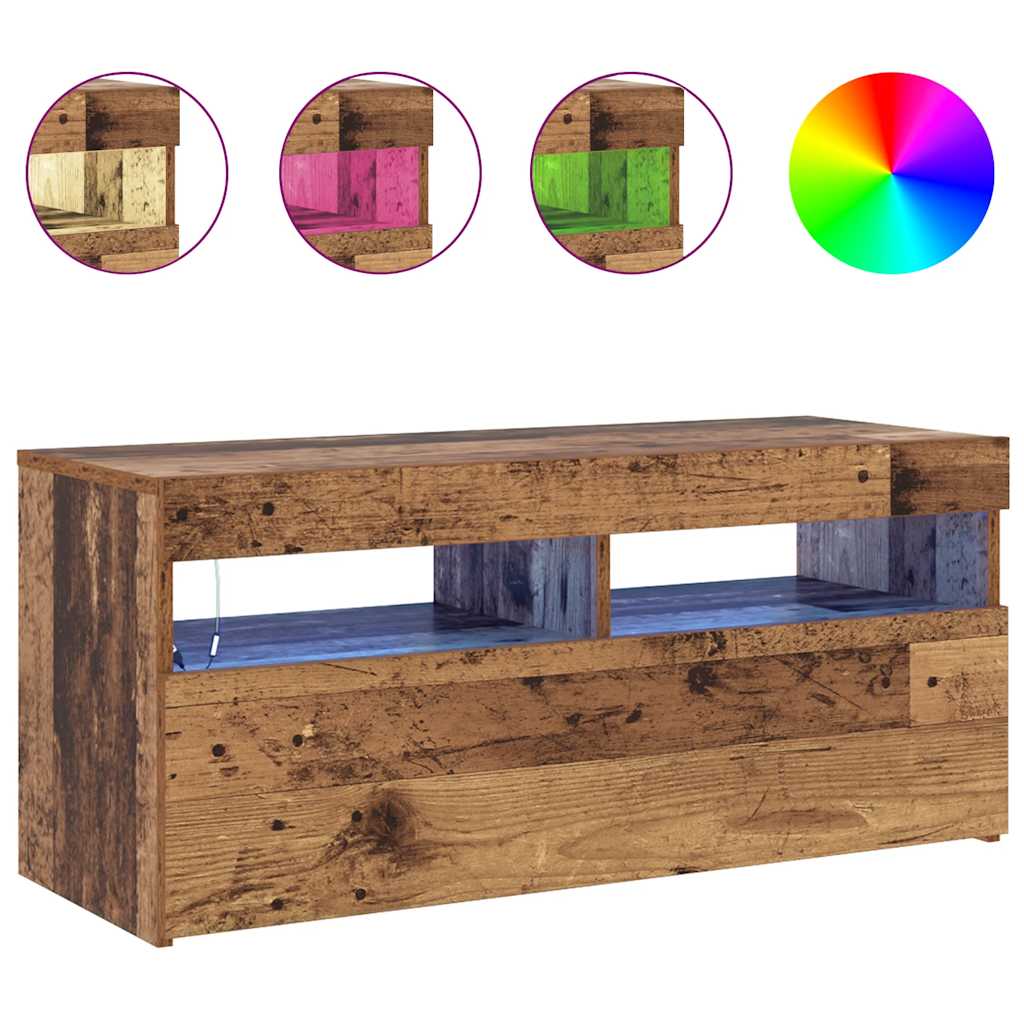 vidaXL TV Cabinet with LED Lights Old Wood 90x35x40 cm Engineered Wood