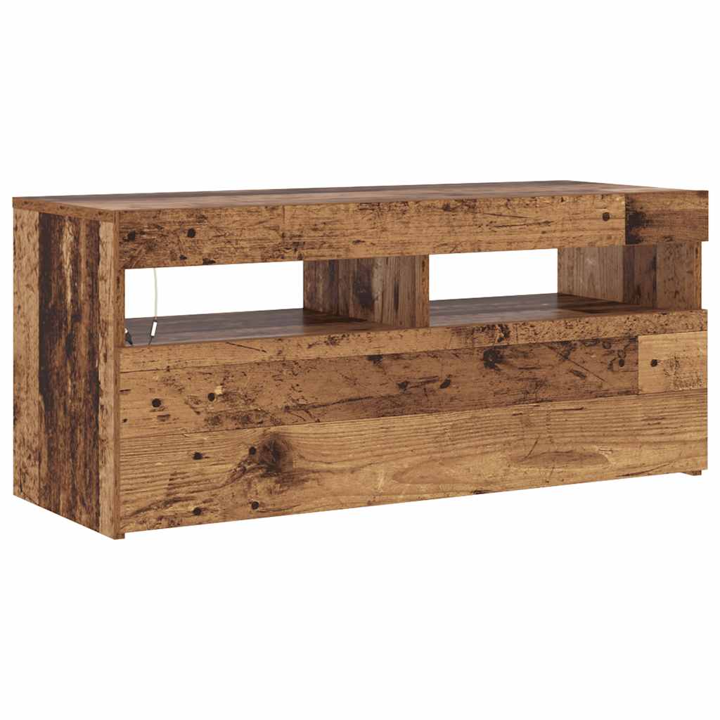 vidaXL TV Cabinet with LED Lights Old Wood 90x35x40 cm Engineered Wood