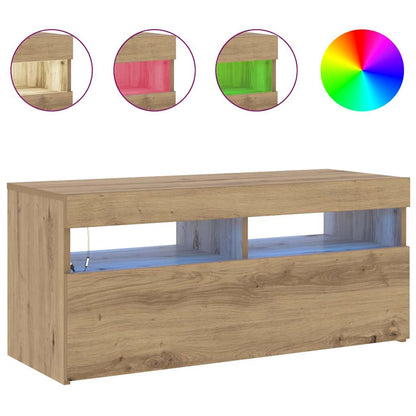 vidaXL TV Cabinet with LED Lights Artisan Oak 90x35x40 cm Engineered Wood